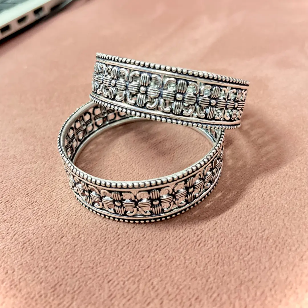 Mewada Arts Women's Flower Bangles Sterling Silver 92.5