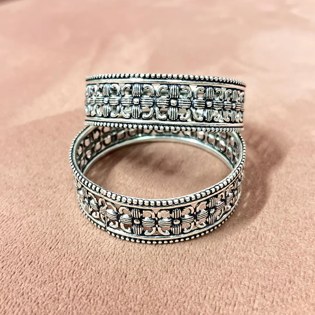 Mewada Arts Women's Flower Bangles Sterling Silver 92.5