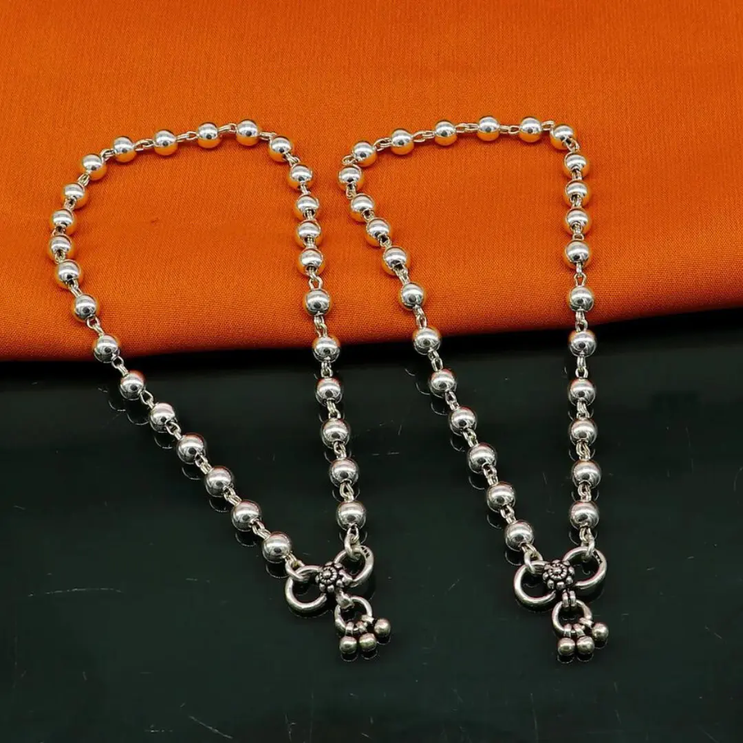 6mm 925 sterling silver beaded/ball chain anklet bracelet amazing light weight delicate anklets gorgeous belly dance silver jewelry
