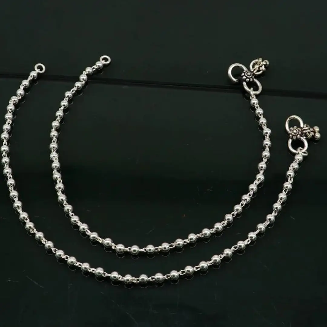4mm 9"to 12" 925 sterling silver beaded/ball chain anklet bracelet amazing light weight delicate anklets belly dance silver jewelry