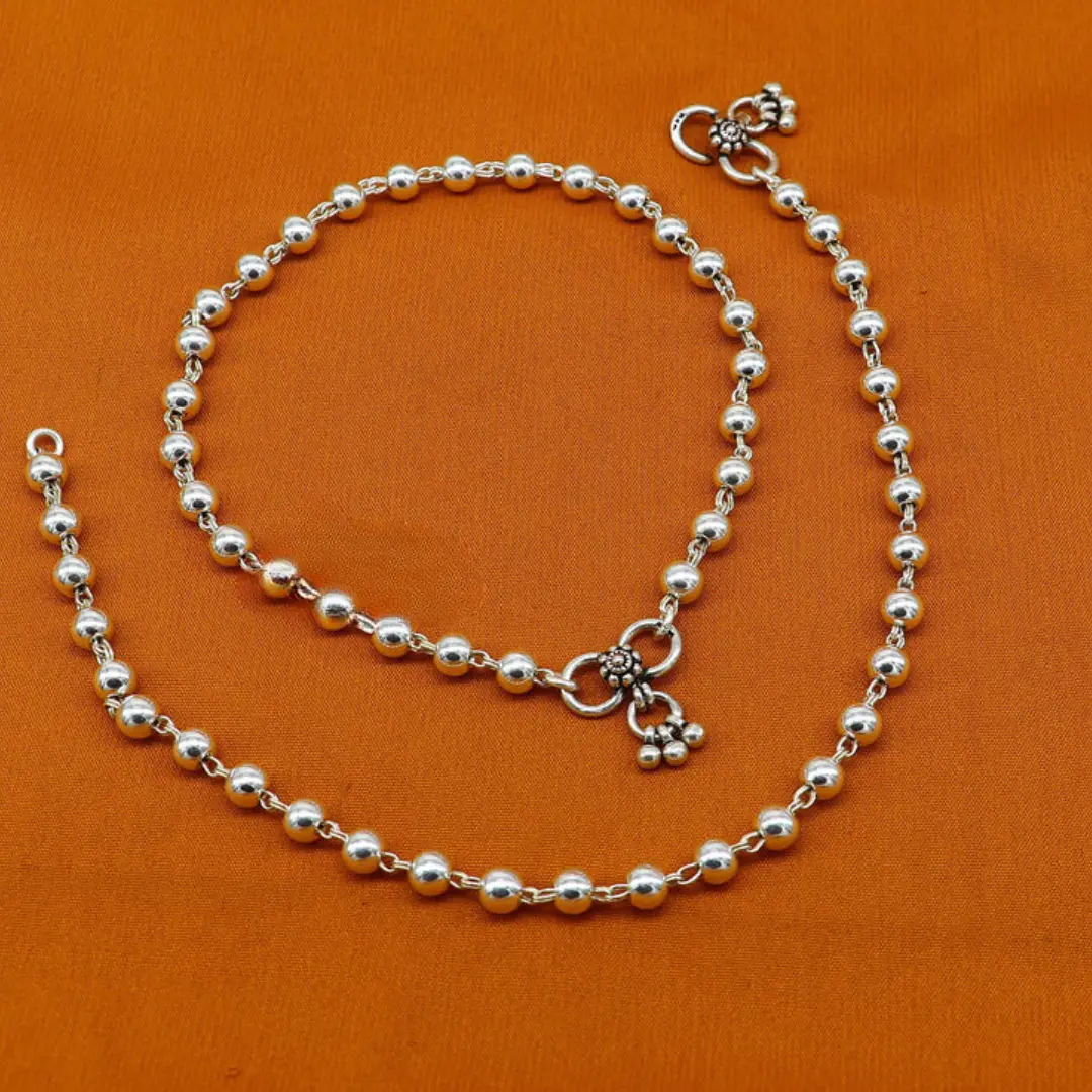 6mm 925 sterling silver beaded/ball chain anklet bracelet amazing light weight delicate anklets gorgeous belly dance silver jewelry