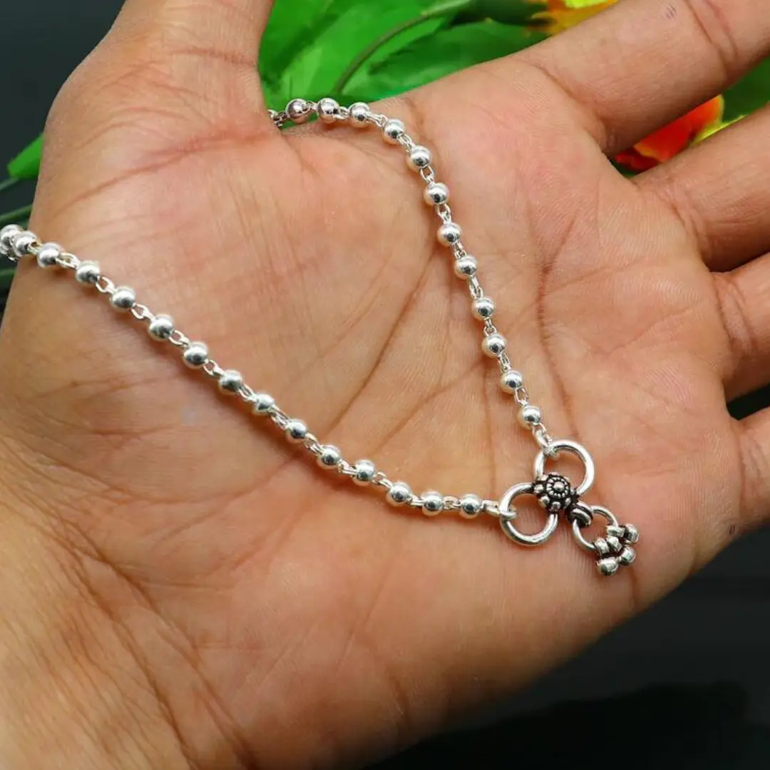 4mm 9"to 12" 925 sterling silver beaded/ball chain anklet bracelet amazing light weight delicate anklets belly dance silver jewelry
