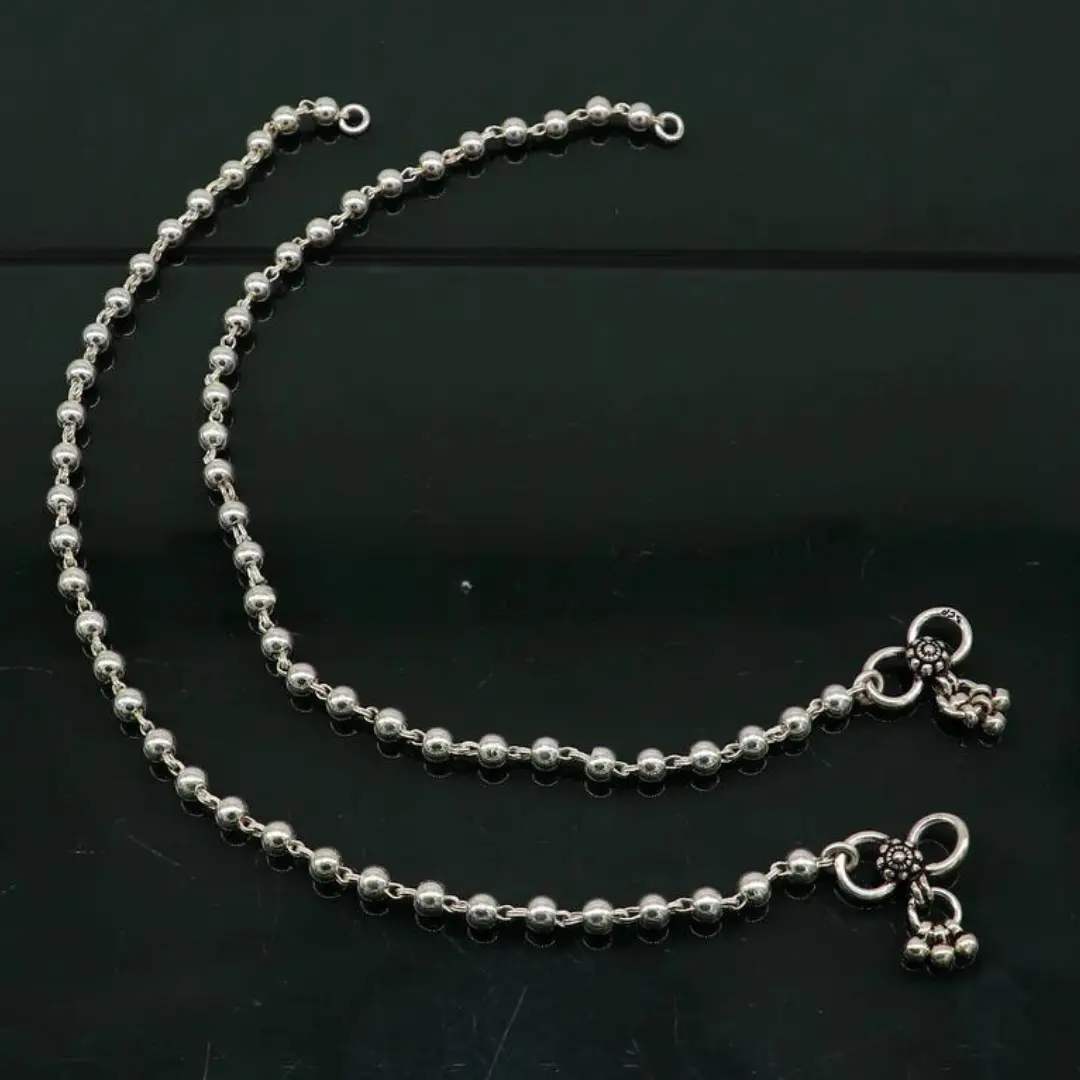 4.5mm 9"to 12" 925 sterling silver beaded/ball chain anklet bracelet amazing light weight delicate anklets belly dance silver jewelry