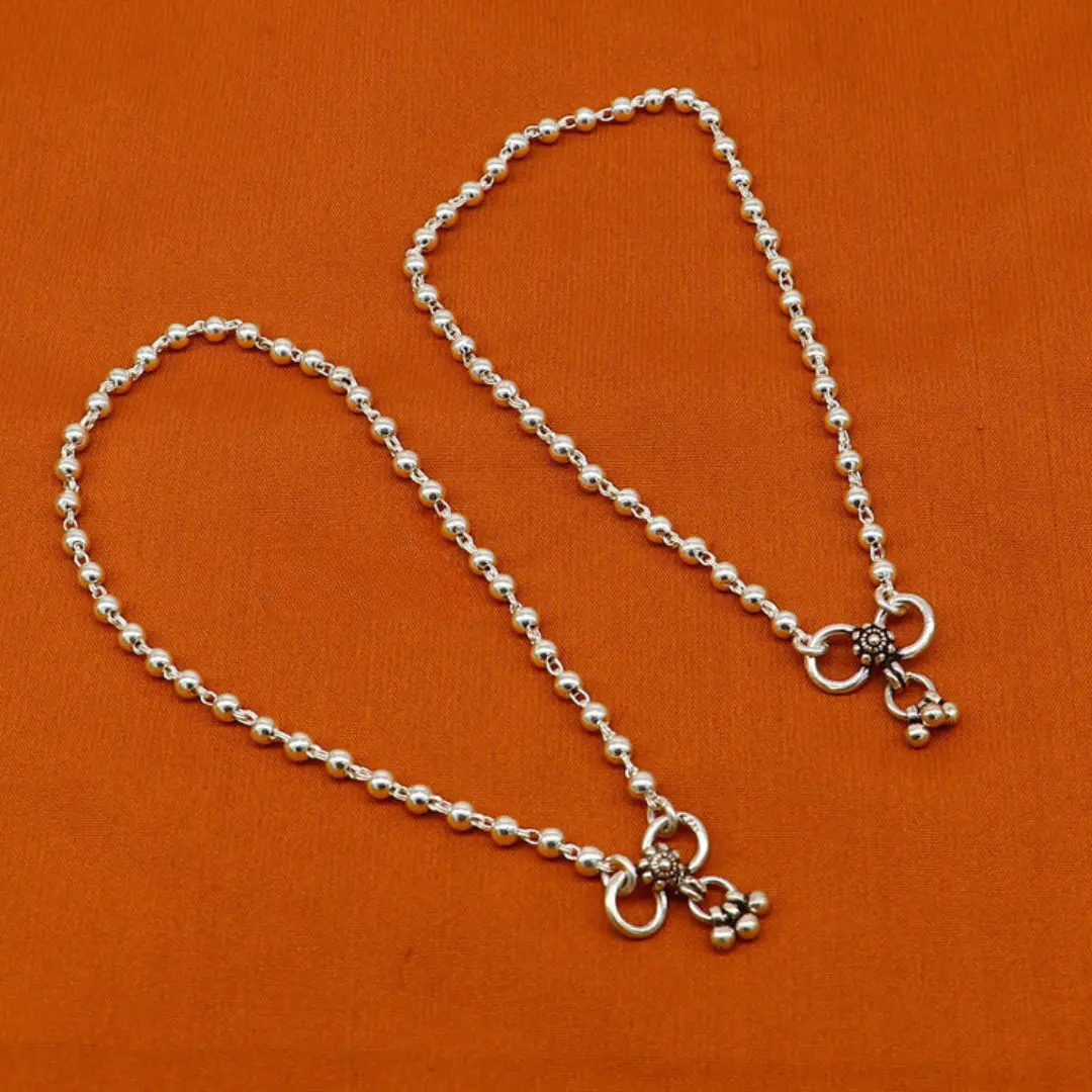 4mm 9"to 12" 925 sterling silver beaded/ball chain anklet bracelet amazing light weight delicate anklets belly dance silver jewelry