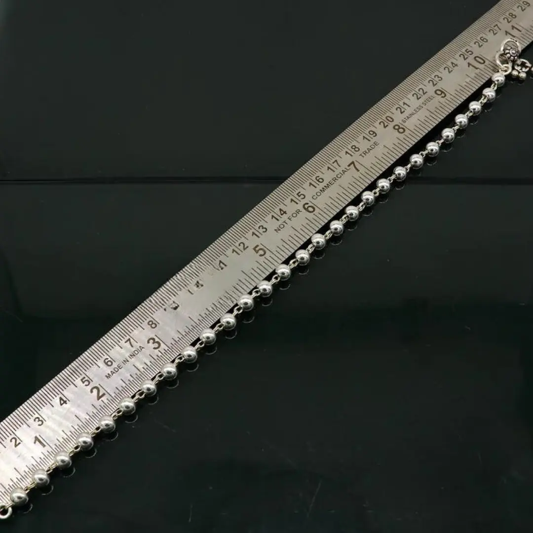 6mm 925 sterling silver beaded/ball chain anklet bracelet amazing light weight delicate anklets gorgeous belly dance silver jewelry
