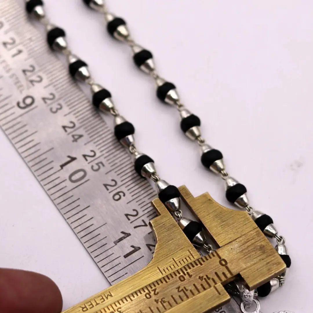 925 Sterling Silver Pendant, Black Basil Rosary Beads (Tulsi Mala), Tribal Necklace
