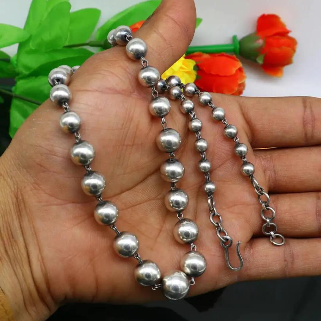 925 sterling silver customized stylish beaded necklace, excellent brides gifting wedding anniversary necklace tribal jewelry