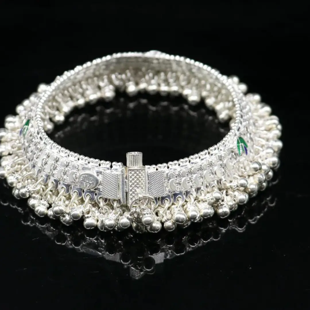 Vintage design handmade solid silver heavy anklet, excellent foot charm bracelet, amazing belly dance tribal jewelry from india