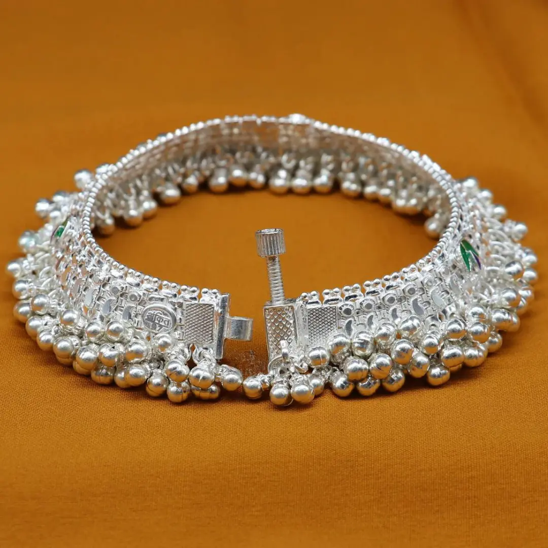Vintage design handmade solid silver heavy anklet, excellent foot charm bracelet, amazing belly dance tribal jewelry from india
