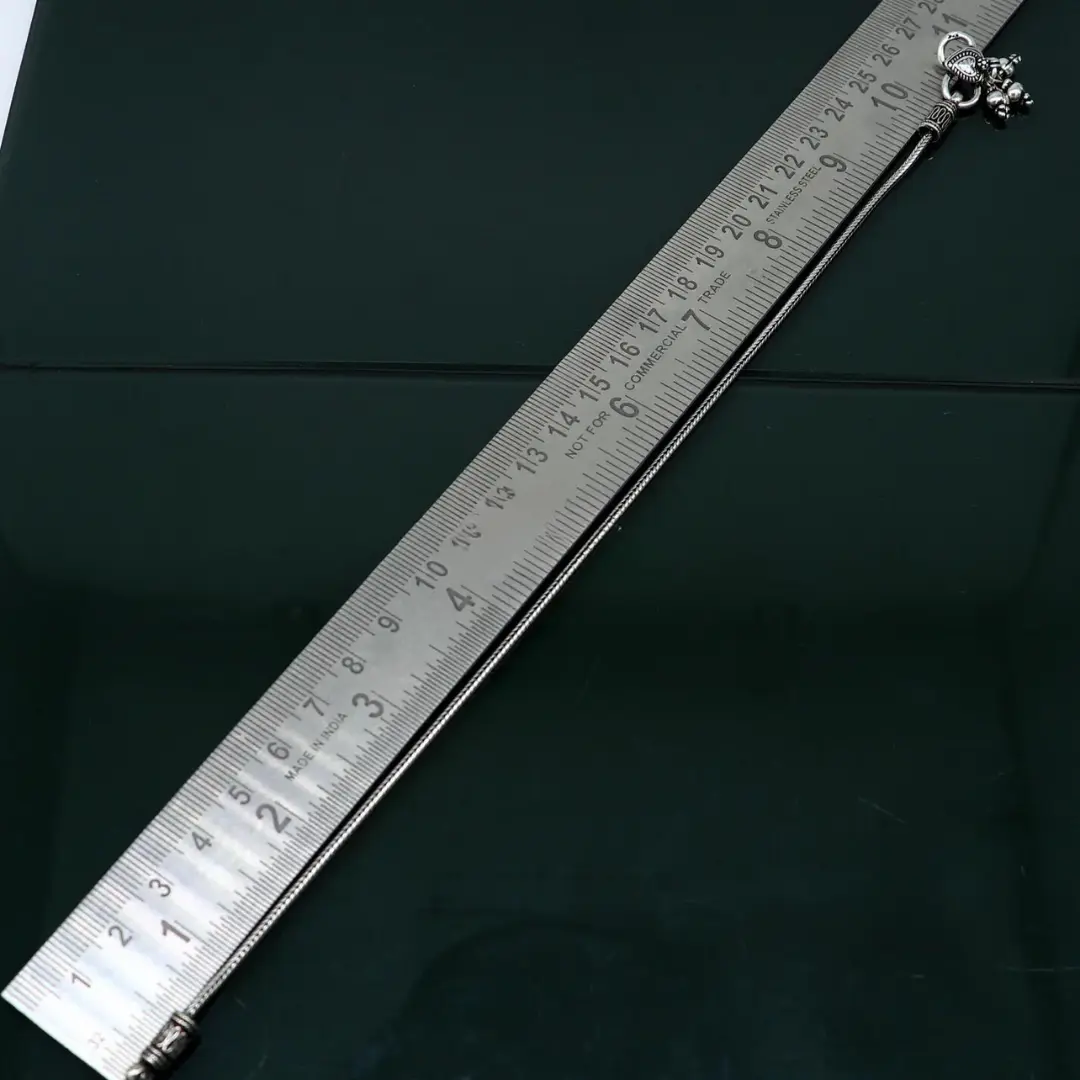 10.5" 925 Sterling silver handmade wheat chain ankle bracelet, vintage oxidized charm anklets, tribal belly dance customized jewelry nank468